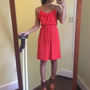 Red and white polka dot midi dress!